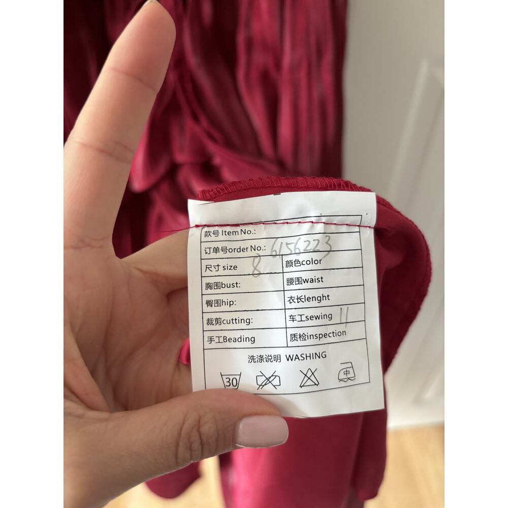 Red Tiered Ruffle Dress With Straps Size 8 - Picture 7 of 10